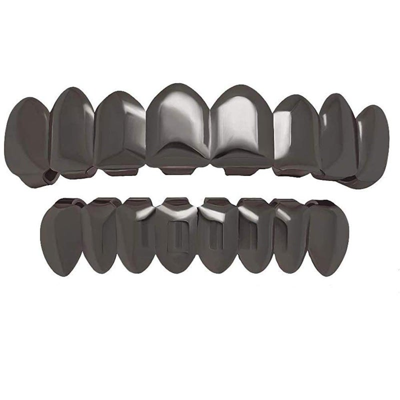 canjoyn 8 Teeth Grillz 18K Gold Top and Bottom Grills Set Shiny Hip Hop Teeth Grillz + Extra Molding Bars - Image 1